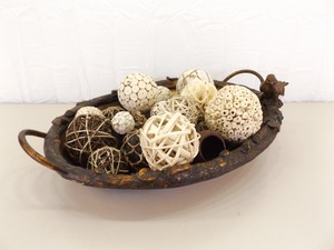 Large Cast Metal Centerpiece Bowl with Decorative Balls