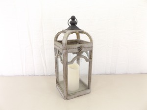 Working Decorative Wood and Glass Case Lantern With Electric Candle