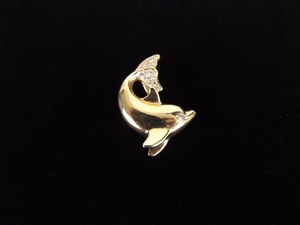 14k Yellow Gold Diamond Dolphin Slide Pendant