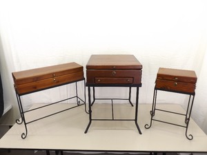 3 Wood End Table Boxes on Wrought Iron Stands