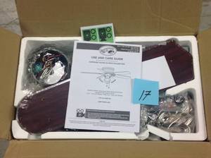 lot 17 image: Carriage House 52 in. LED Indoor Brushed Nickel Ceiling Fan with Light Kit by Hampton Bay