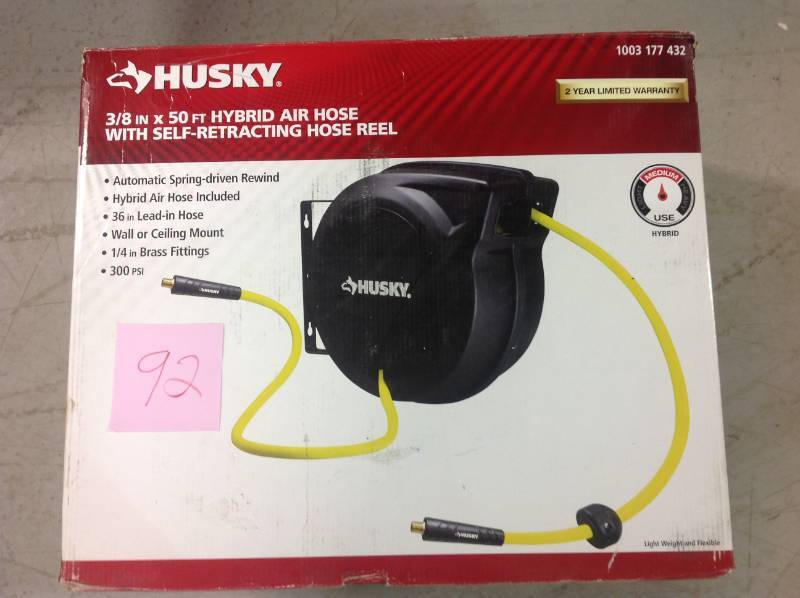 Husky 3/8IN X 50 FT HYBRID AIR HOSE WITH OPEN-FACED HOSE REEL for