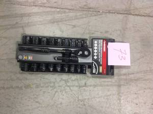 lot 73 image: Husky 38 in. Drive 100-Position Ratchet and Universal SAEMetric Socket Wrench Set (20-Piece)