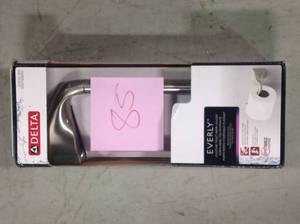 lot 85 image: Delta Brushed Nickel Finish Pivoting Toilet Paper Holder EVE50-BN not used