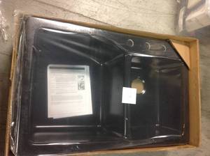 lot 12 image: Mont Blanc Grande Drop-In Composite Granite 34 in. 3-Hole Double Bowl Kitchen Sink in Black not used