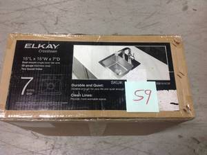 lot 59 image: Crosstown Pro Drop-InUndermount Stainless Steel 15 in. 2-Hole Single Bowl Bar Sink open box not used