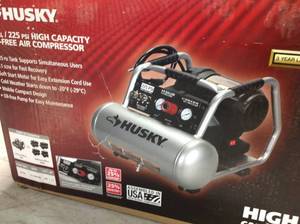 lot 103 image: Husky 4 Gal. 225 PSI High Performance Crew Electric Portable Air Compressor in like new conditions