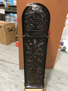 lot 108 image: Ore Mailboxes Climbing Leaf 2-Door Front Access Lockable Ground Mount Mailbox in Oil Rubbed Bronze in good conditions