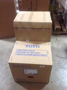 lot 113 image: TOTO UltraMax II 1-Piece 1.28 GPF Single Flush Elongated Toilet with CeFiONtect in Cotton White not used