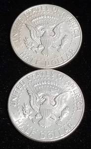 2 AU-UNC 1964 KENNEDY SILVER HALF DOLLARS