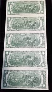 5 CONSECUTIVE SERIAL NUMBER US $2 FEDERAL RESERVE NOTES