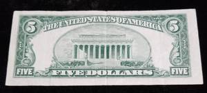 1953 US BLUE SEAL $5 SILVER CERTIFICATE