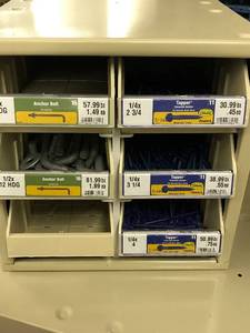 Cabinet with  Assorted Tapper Concrete Anchor and Anchor Bolts