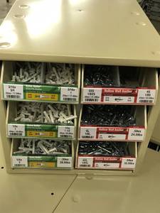 Cabinet with Assort Hollow Wall Anchors and Nylon Pin Drive Anchor
