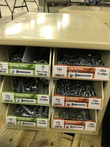 Cabinet with Assort Carriage Bolts and Lag Screws