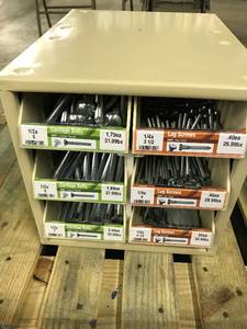 Cabinet with Assort Carriage Bolts and Lag Screws