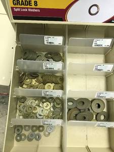 Cabinet with Assorted Grade 8 washers and nuts
