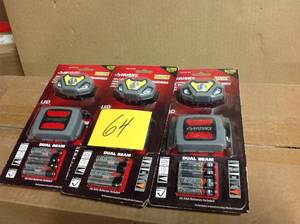 Lot of 3 Husky 4AAA 300-Lumen LED Dual Beam Unbreakable Headlight