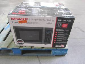 lot 205 image: Sharp 1.4-cu ft 1100-Watt Countertop Microwave (Black Stainless Steel) SMC1452CH (SM)