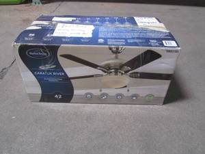 lot 231 image: Harbor Breeze Caratuk River 42-in Brushed Nickel Indoor Ceiling Fan with Light Kit 41363 (SM)