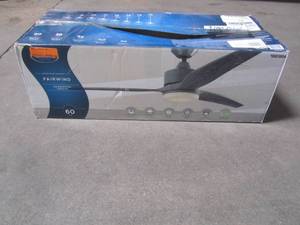 lot 232 image: Harbor Breeze Fairwind 60-in Galvanized LED IndoorOutdoor Downrod Mount Ceiling Fan with Light Kit and Remote (3-Blade) FW60AGV3LR (SM)