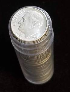 BU ROLL OF 1964 ROOSEVELT SILVER DIMES 50 COINS