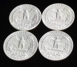GROUP OF 4 BU SILVER WASHINGTON QUARTERS AS PICTURED