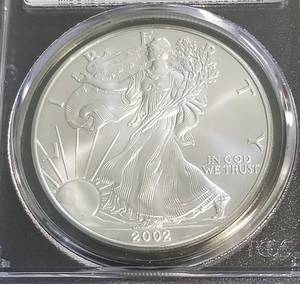 2002 AMERICAN SILVER EAGLE 1 TROY OZ. .999 FINE SILVER MS69 PCGS