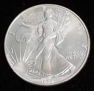 1992 AMERICAN INDIAN 1 TROY OZ .999 FINE SILVER DOLLAR