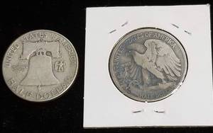 2 SILVER HALF DOLLARS 1935-S WALKING LIBERTY 1951-S FRANKLIN