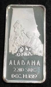 1 TROY OZ. .999 FINE SILVER ART BAR 50 STATES ALABAMA