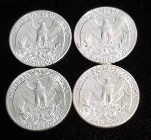 GROUP OF 4 BU SILVER WASHINGTON QUARTERS AS PICTURED