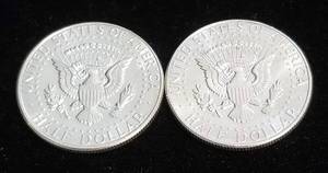 2 BU-UNC 1964 KENNEDY SILVER HALF DOLLARS