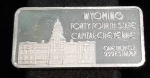 1 TROY OZ. .999 FINE SILVER ART BAR 50 STATES WYOMING