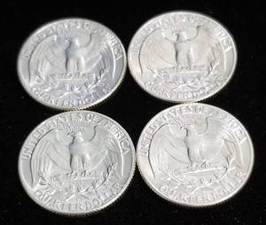 GROUP OF 4 BU SILVER WASHINGTON QUARTERS AS PICTURED