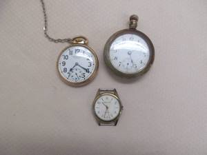 lot 27 image: vintage Hamilton pocket watch, Garland pocket watch , Manson wrist watch