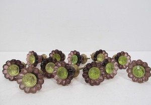 lot 23 image: Lot of Vintage 2-Color Amethyst & Green Large Glass DrawerCabinet Pulls