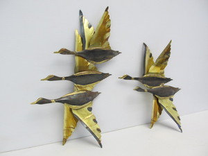 lot 43 image: Mid Century 3D Brass Flying duck Wall Sculptures