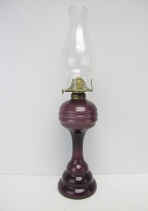 lot 45 image: Old Vintage AmethystPurple Art Glass Oil Lamp