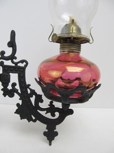 lot 30 image: NOS Vintage Gothic Style Oil Lamp Wall Sconce wBracket