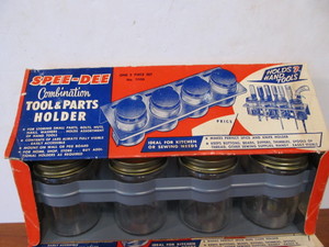 lot 123 image: 2 Vintage NOS Spee-Dee Combination ToolParts Organizer Jars
