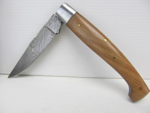 lot 62 image: Excellent Custom Made Damascus Steel Folding Knife wLeather Case