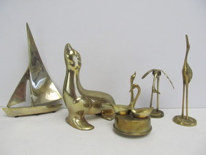lot 68 image: Group of Solid Brass Animals & Sailboat