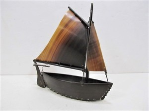 lot 94 image: Hand Made Signed Baleen Boat Sculpture by Alaskan Native Artist George Imergan
