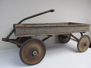 lot 100 image: Old Vintage 1920s 1000 Mile Road Test Wooden Coaster Wagon