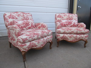 lot 132 image: Matching Pair of Vintage Upholstered Parlor Armchairs