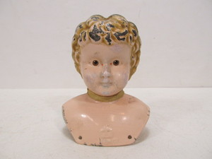 lot 155 image: Antique Signed German Painted Metal Doll HeadShoulder Section