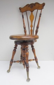 lot 2 image: Excellent Antique Claw & Glass Ball Foot Swivel Piano Stool w Backrest 