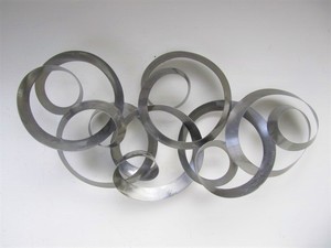 lot 3 image: Signed CURTIS JERE Brushed Steel 3D Abstract Ring Wall Sculpture