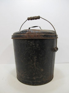 lot 207 image: Antique Industrial Metal Trash Can wLid